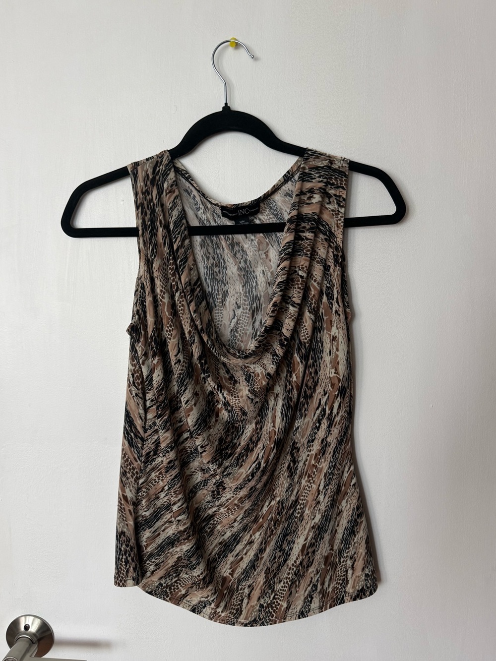 Vintage Sleeveless Cowl Neck Top in Brown Print